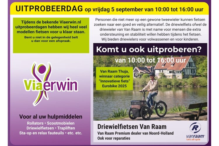 Uitprobeerdag bij ViaErwin op vrijdag 5 september van 10:00 tot 16:00 uur
